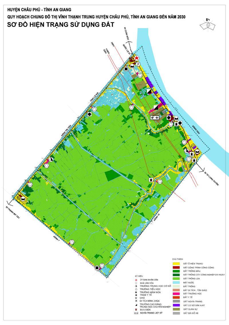 Bản vẽ hiện trạng Quy hoạch chung đô thị Vĩnh Thạnh Trung, huyện Châu Phú, tỉnh An Giang đến năm 2030