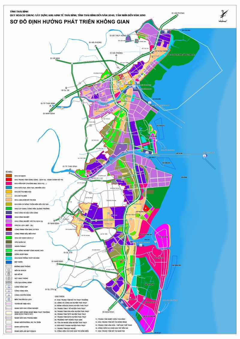Bản vẽ định hướng phát triển không gian của Quy hoạch chung xây dựng Khu kinh tế Thái Bình, tỉnh Thái Bình đến năm 2040, tầm nhìn đến năm 2050