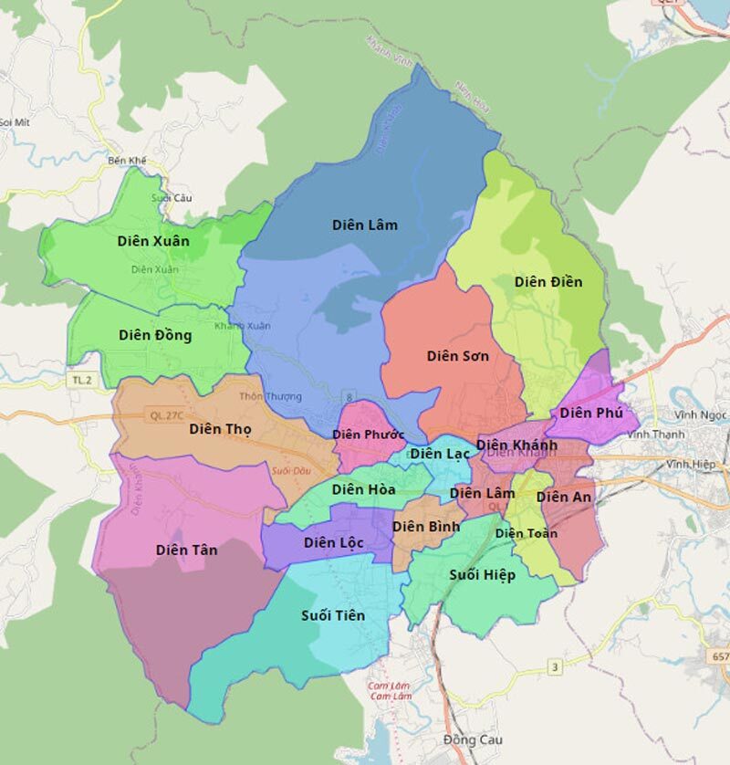 Bản đồ đơn vị hành chính huyện Diên Khánh