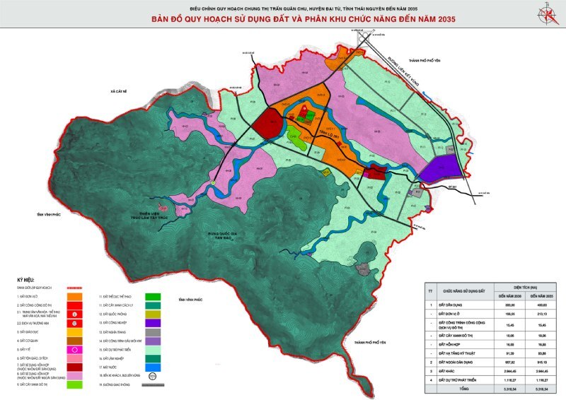 Bản vẽ quy hoạch sử dụng đất của Quy hoạch chung thị trấn Quân Chu, huyện Đại Từ, tỉnh Thái Nguyên