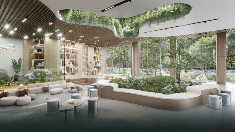 Phối cảnh không gian sinh hoạt chung tại dự án Meraki Residences Ecopark