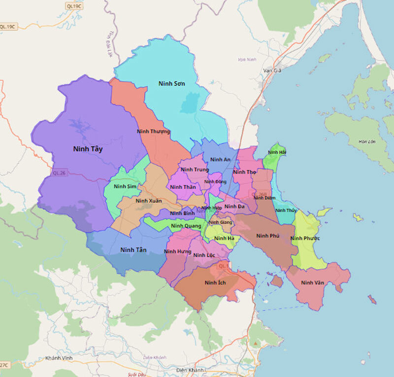 Bản đồ đơn vị hành chính thị xã Ninh Hòa