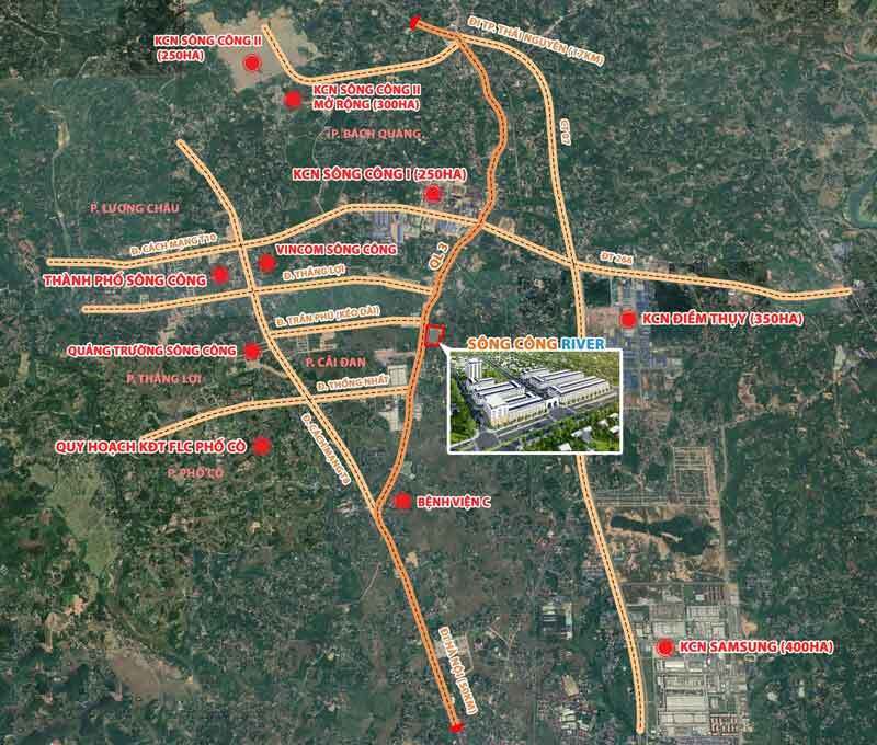 Vị trí dự án Sông Công River Thái Nguyên