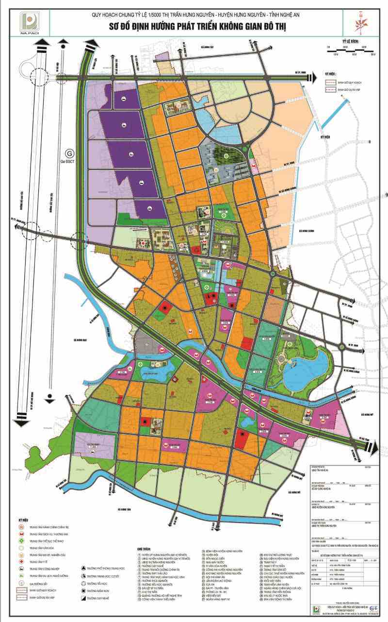 Bản vẽ định hướng phát triển không gian của Quy hoạch chung tỷ lệ 1/5000 thị trấn Hưng Nguyên, huyện Hưng Nguyên, tỉnh Nghệ An