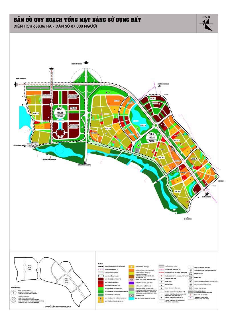 Bản đồ quy hoạch tổng mặt bằng sử dụng đất phân khu đô thị N8