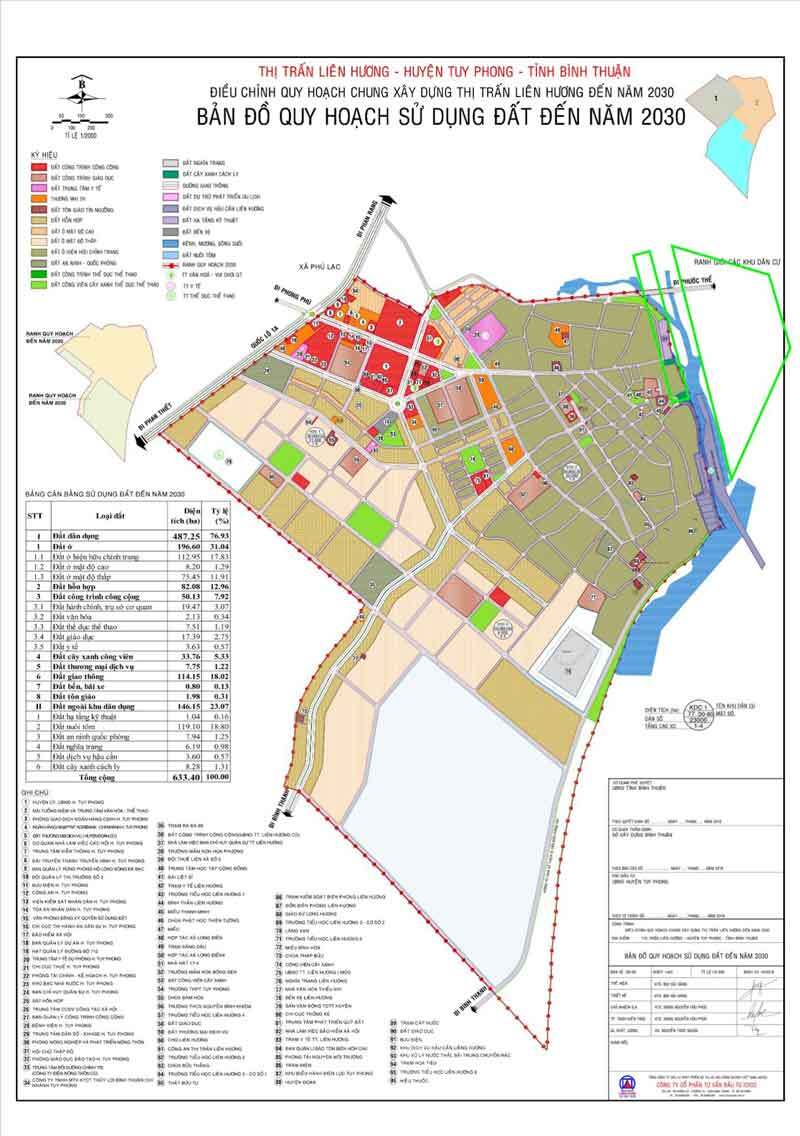 Bản đồ Quy hoạch sử dụng đất thị trấn Liên Hương, huyện Tuy Phong