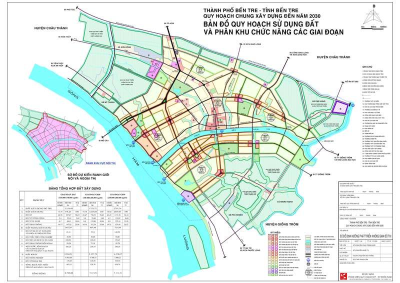 Bản đồ quy hoạch sử dụng đất và phân khu chức năng thành phố Bến Tre, tỉnh Bến Tre.