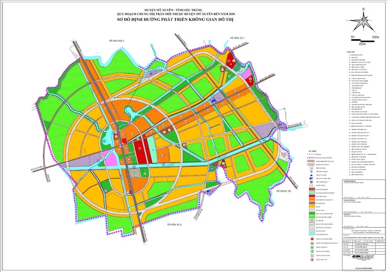 Bản đồ định hướng phát triển không gian quy hoạch thị trấn mới huyện Mỹ Xuyên