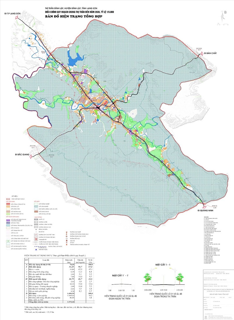 Bản vẽ hiện trạng Quy hoạch chung thị trấn Đình Lập, huyện Đình Lập, tỉnh Lạng Sơn đến năm 2035, tỷ lệ 1/5000