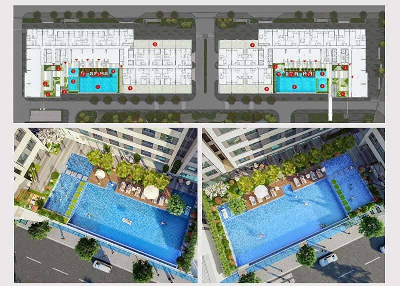 Hồ bơi tràn bờ tiện ích nội khu tại AIO City Bình Tân